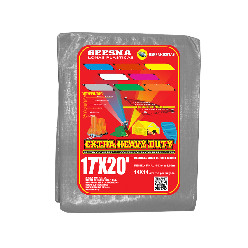 LONA PESADA GRIS/NEGRO 17X20 FT 180 G 5.10X6.00 MTS GEESNA | 33294